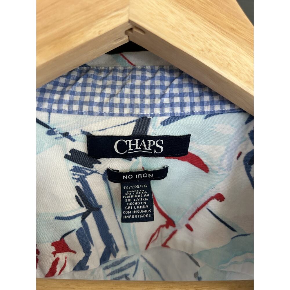 Chaps Nautical Print Button-Up Shirt Size 1X Cotton Coastal Beachy Top - Picture 5 of 11